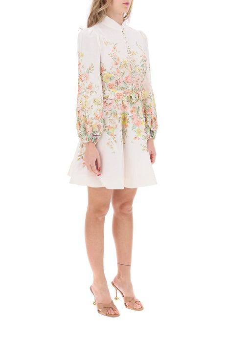 ZIMMERMANN Floral Mini Dress with Bouffant Sleeves and A-Line Silhouette