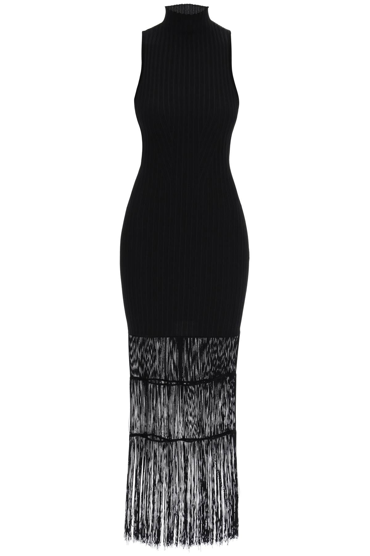 时尚黑色弹力织物拨边连衣裙 - KHAITE设计