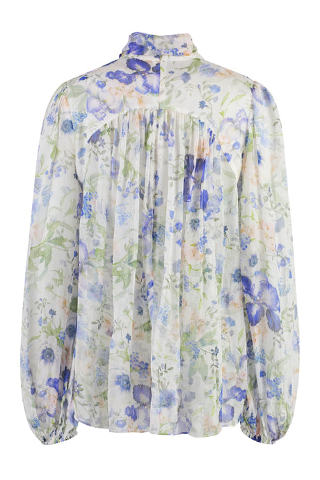 ZIMMERMANN Floral Print Creased Pleated Blouse with Bow Fastening - Women's SS24