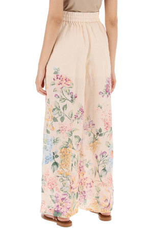 ZIMMERMANN Romantic Floral Print Linen Pants for Women - Pink