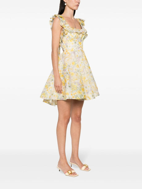 ZIMMERMANN Floral Print Linen and Silk Blend Mini Dress - Yellow/Multicolour Women's Dress for SS24