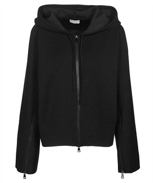 MONCLER Black Knit Full Zip Hoodie with Adjustable Hood and Zipped Cuffs for Men - FW22
