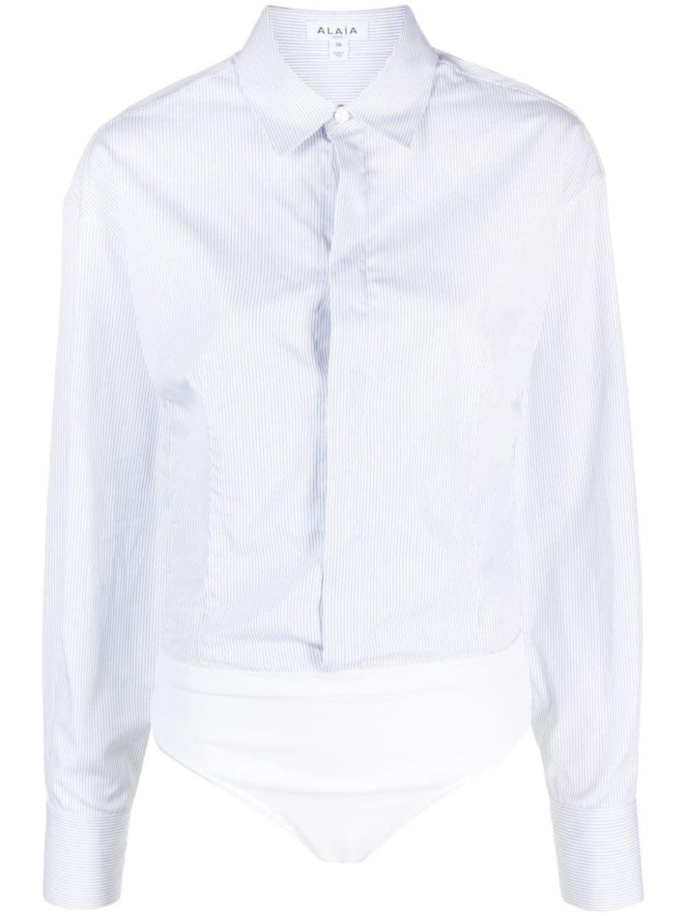 ALAIA White and Blue Striped Body Shirt for Women - Fall/Winter 2024 Collection
