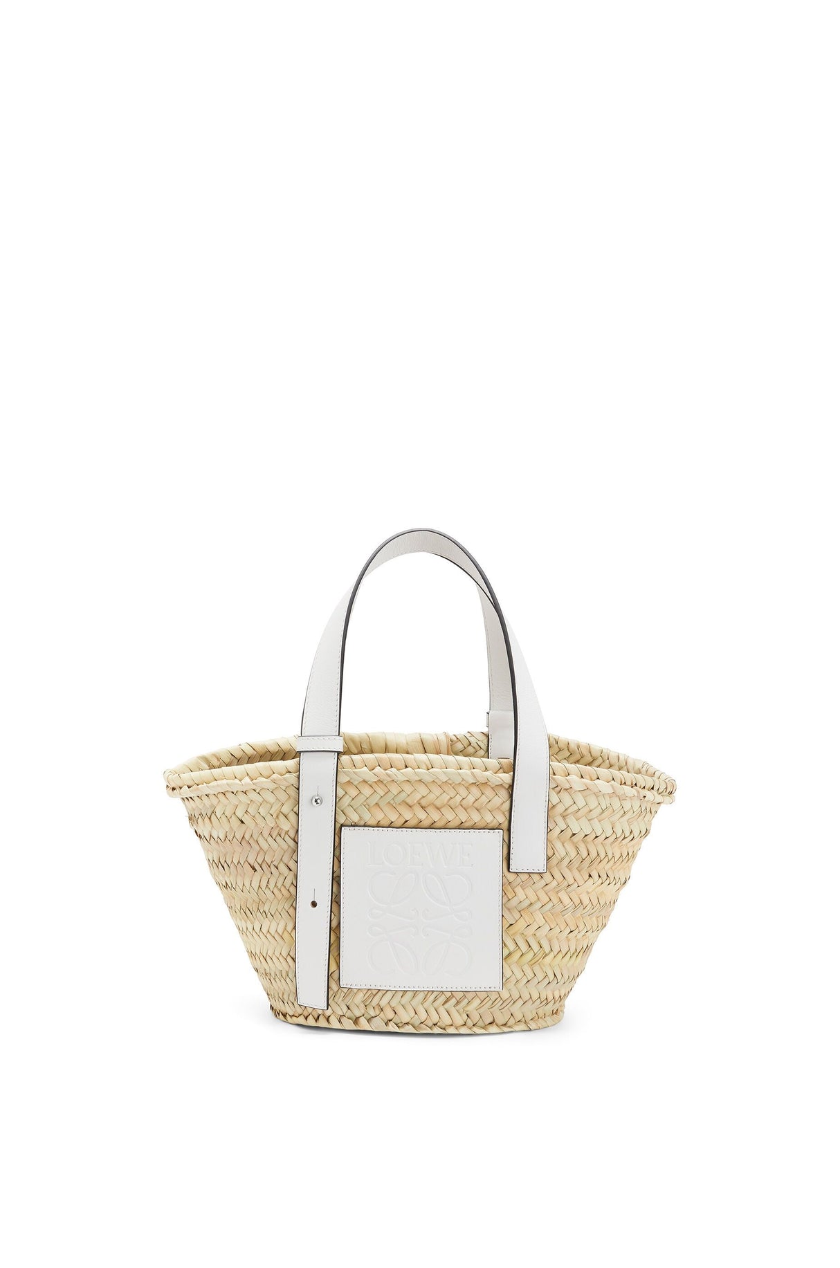 LOEWE Women's Mini Palm Leaf and Calfskin Top-Handle Basket Bag in White for SS24