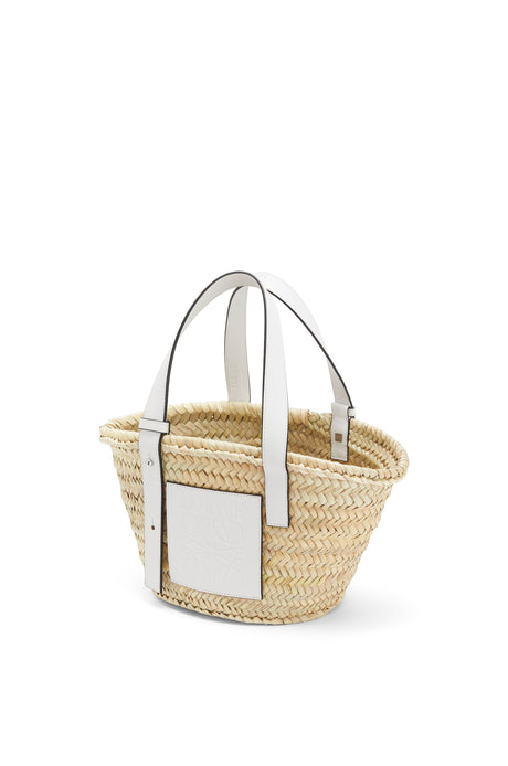 LOEWE Women's Mini Palm Leaf and Calfskin Top-Handle Basket Bag in White for SS24