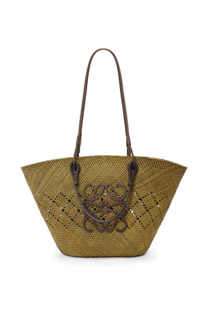 LOEWE Olive Chest Medium Anagram Basket Handbag with Calfskin Detail