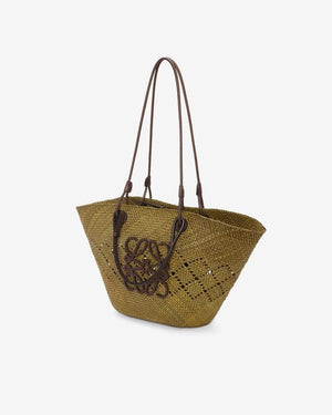 LOEWE Olive Chest Medium Anagram Basket Handbag with Calfskin Detail