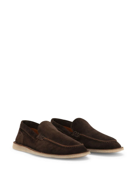DOLCE & GABBANA Luxury Brown Suede Loafers with Logo Plaque