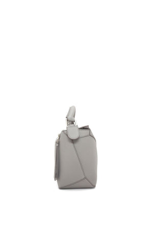 LOEWE Women's Mini Puzzle Edge Crossbody Handbag in Pearl Grey - Calfskin, Cotton & Linen Blend