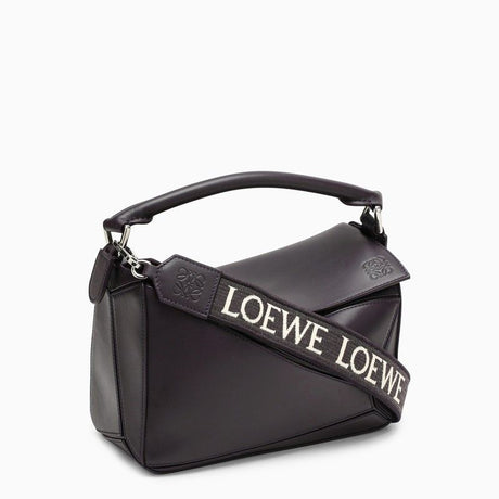 LOEWE Aubergine Small Leather Crossbody Handbag with Adjustable Strap and Silver-Tone Accents
