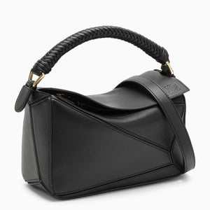LOEWE Chic Black Mini Puzzle Leather Crossbody Bag with Detachable Strap and Gold-Tone Accents
