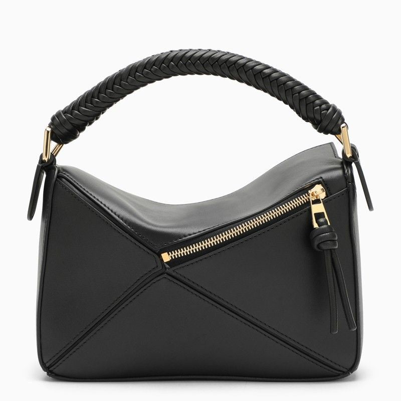 LOEWE Chic Black Mini Puzzle Leather Crossbody Bag with Detachable Strap and Gold-Tone Accents
