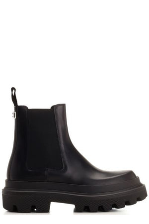Black Brushed Leather Chelsea Boots with Iconic Logo Plaque
