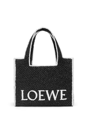 Black Large Font Tote by LOEWE - Women's Raffia & Calfskin Handbag SS24