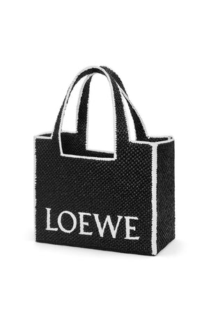 Black Large Font Tote by LOEWE - Women's Raffia & Calfskin Handbag SS24