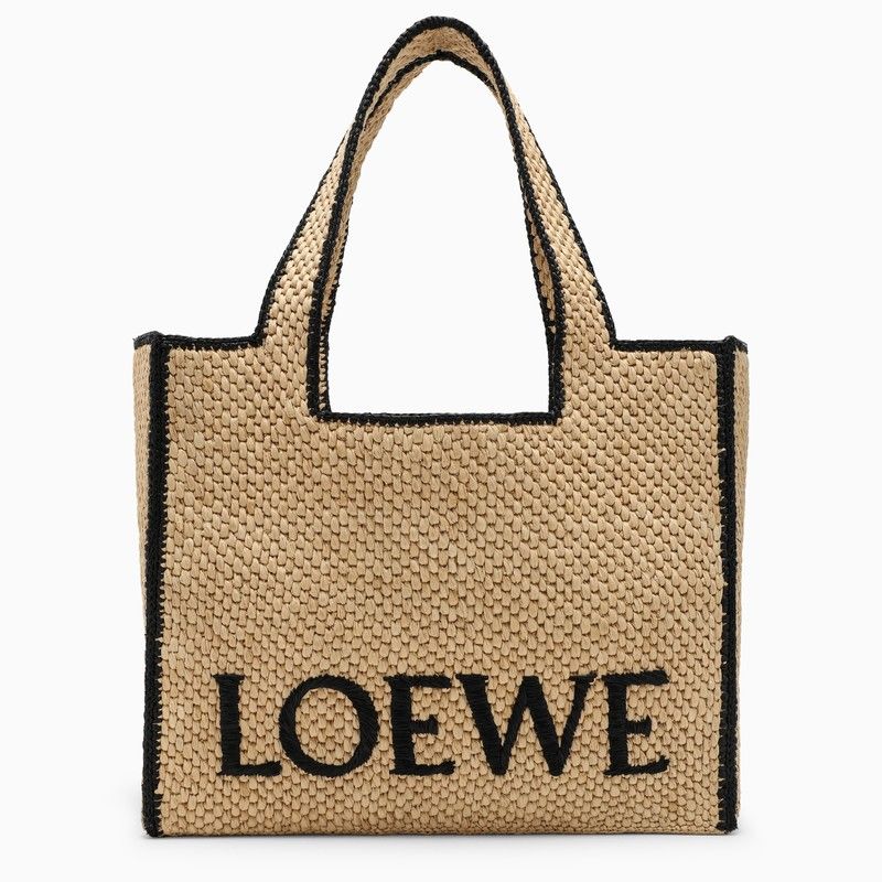 LOEWE Silver Natural Raffia Large Tote with Leather Accents and Logo Detail