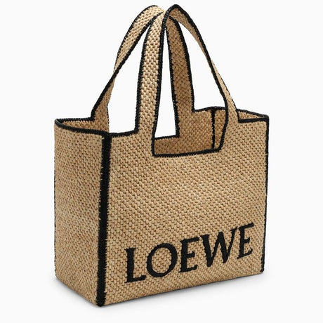 LOEWE Silver Natural Raffia Large Tote with Leather Accents and Logo Detail
