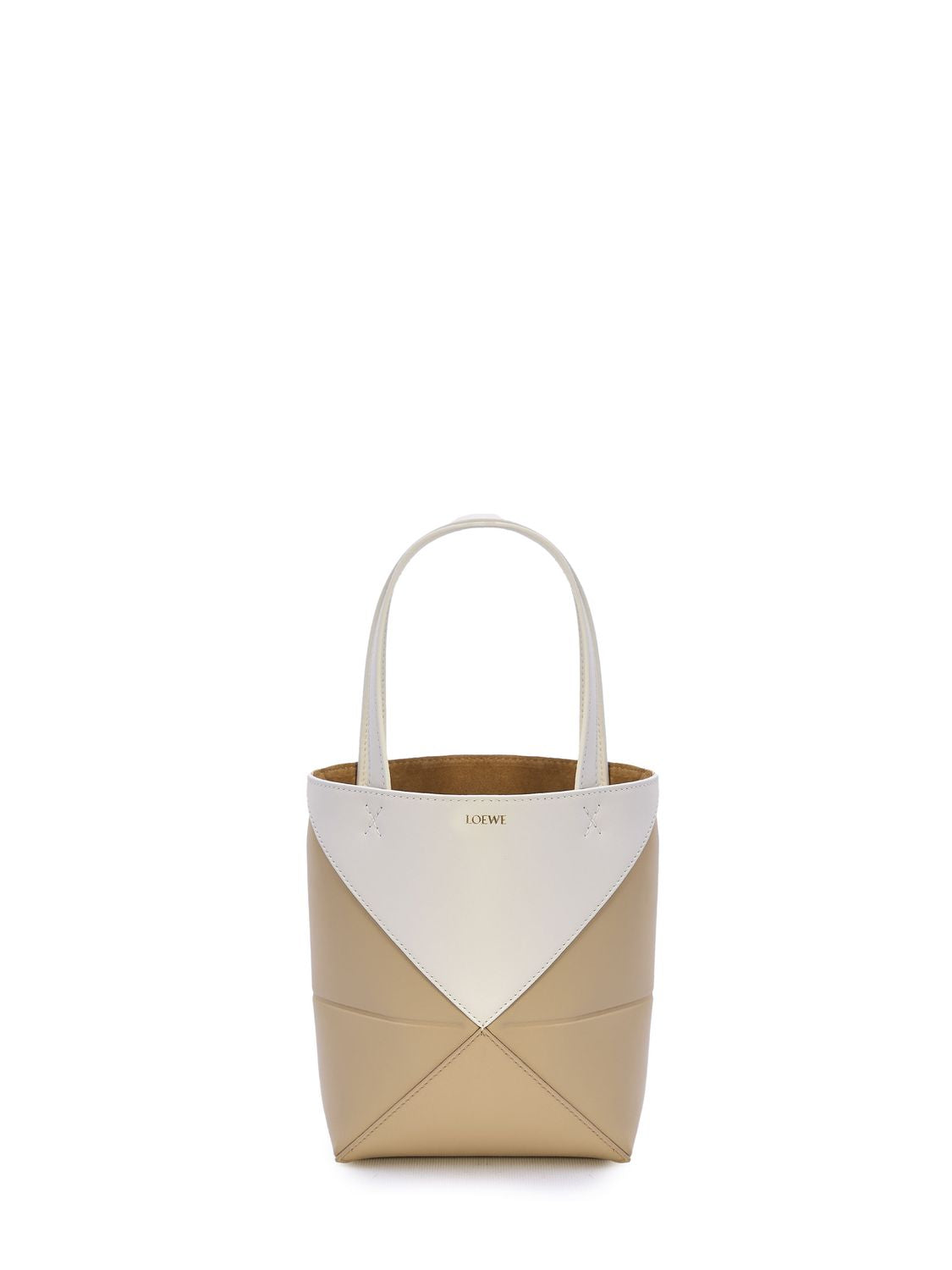 LOEWE Mini Puzzle Two-Tone Fold Tote Handbag in White