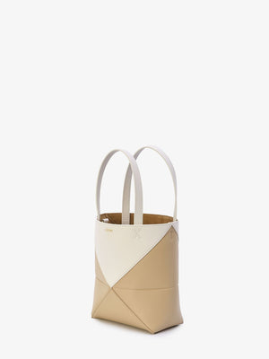 LOEWE Mini Puzzle Two-Tone Fold Tote Handbag in White