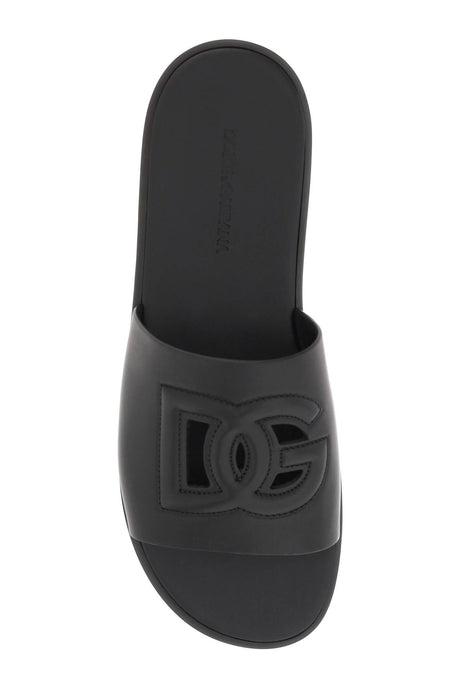 DOLCE & GABBANA LEATHER Slide Sandals WITH DG CUT-OUT