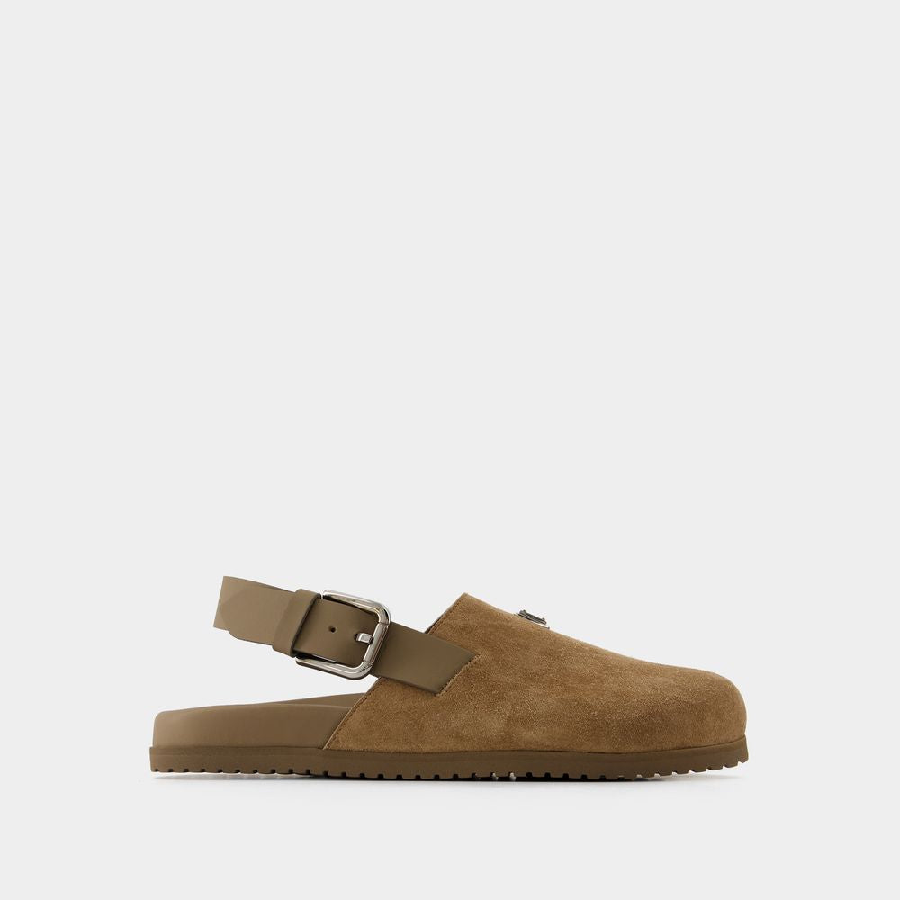 DOLCE & GABBANA SUEDE LEATHER CLOGS WITH LOGO PLATE
