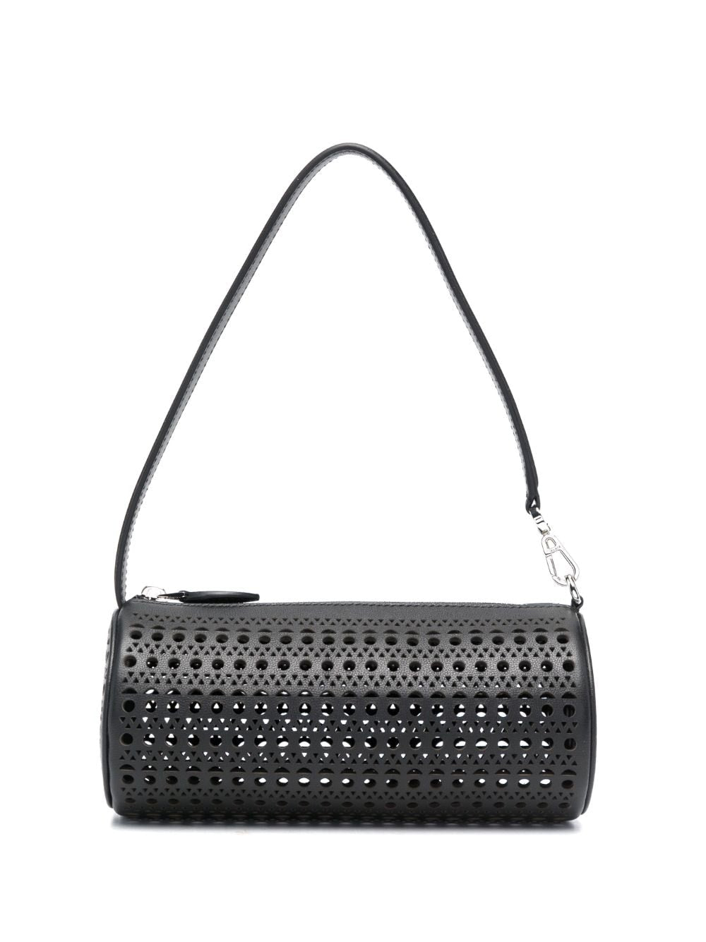 ALAIA Black Calf Leather Small Shoulder Bag with Silver-Tone Hardware and Signature Vienne Pattern for Women