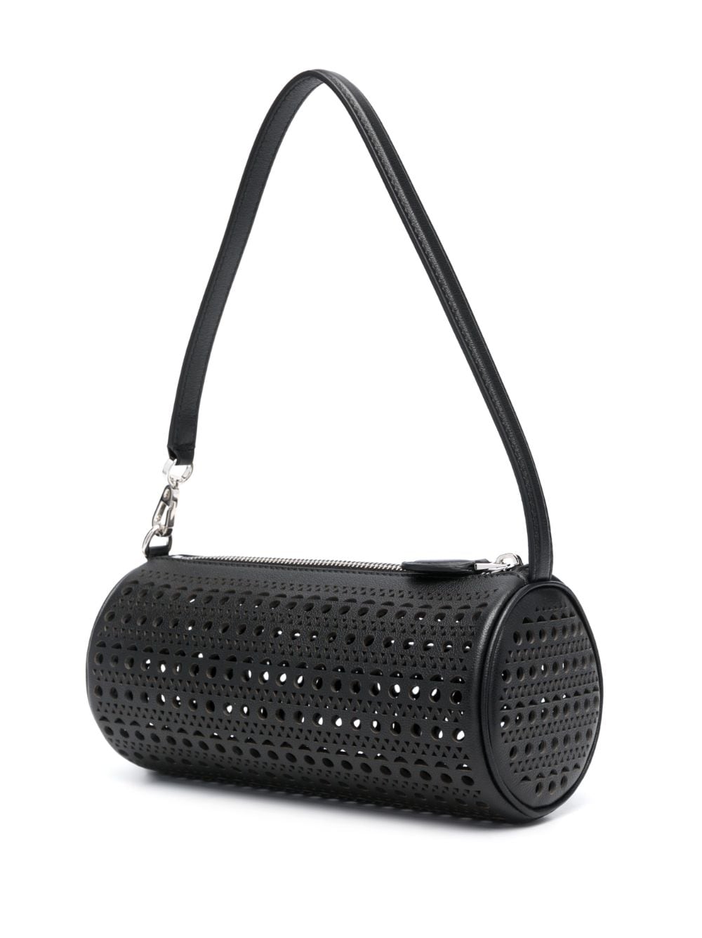 ALAIA Black Calf Leather Small Shoulder Bag with Silver-Tone Hardware and Signature Vienne Pattern for Women