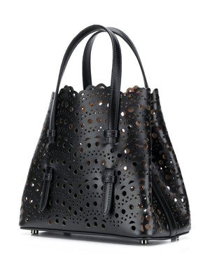 ALAIA Women's Noir Troquelado Calf Leather Tote Bag for SS24