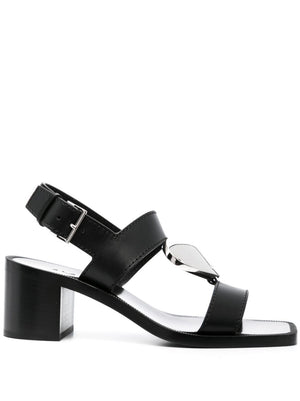 Black Leather Heart Charm Sandals for Women