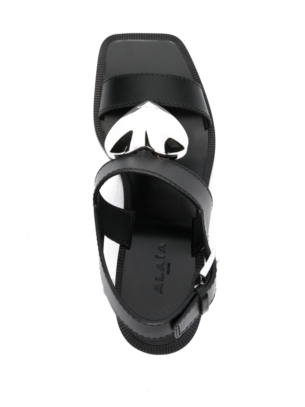 Black Leather Heart Charm Sandals for Women