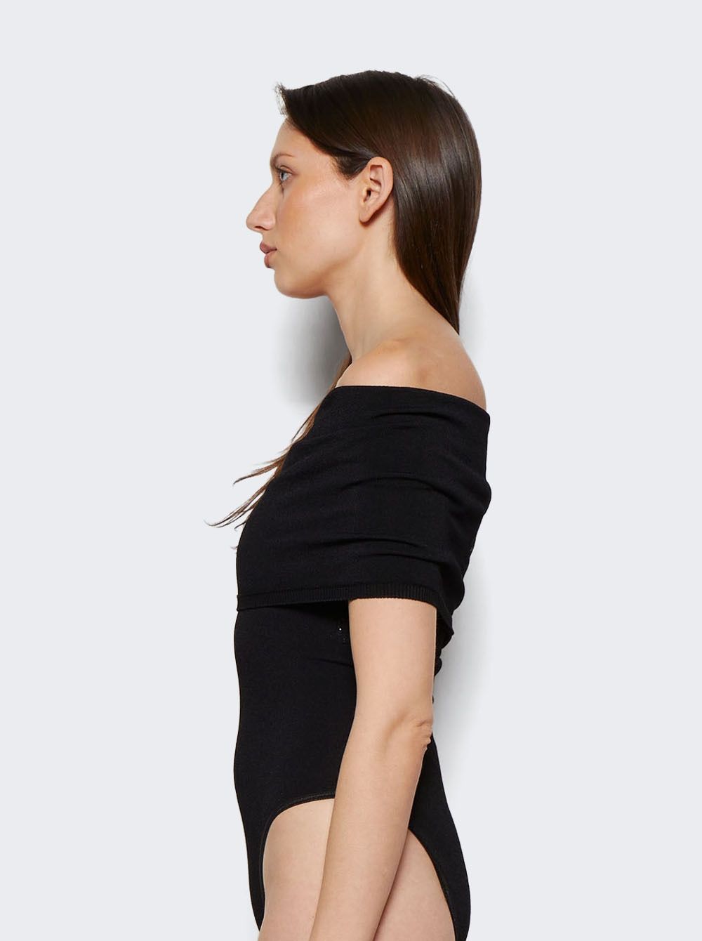ALAIA Off Shoulder Bodysuit for Women - Black Viscose Blend, SS24