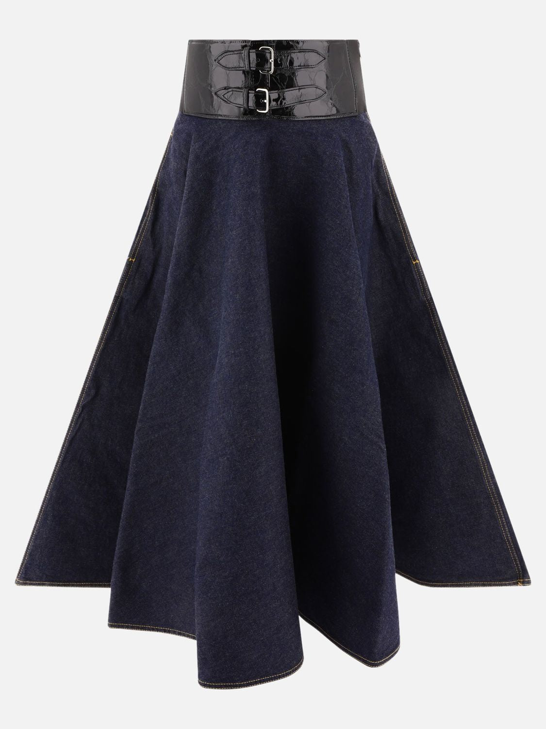 ALAIA Belted Denim Skirt for Women - Regular Fit, Blue, SS24