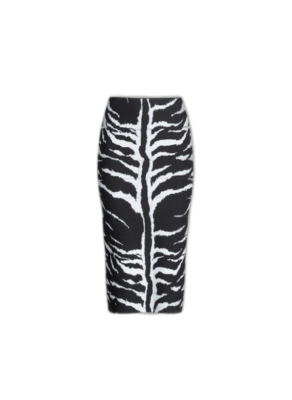 ALAIA Black Animal Patterned Knit Skirt with Cut-Out Detailing and Pencil Silhouette