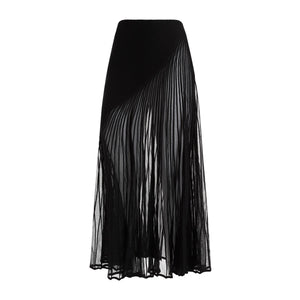 高級絨紗扭紋裙 - 優雅黑色，帶有絲綢混紡