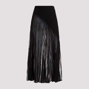 高級絨紗扭紋裙 - 優雅黑色，帶有絲綢混紡