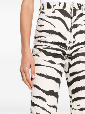 ALAIA Animal Print Denim Jeans for Women in Tan - SS24 Collection