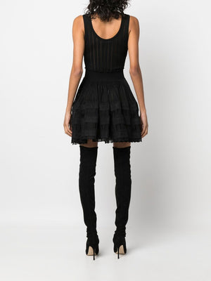 ALAIA Women's Black Sleeveless Crinoline Dress with Scoop Neckline