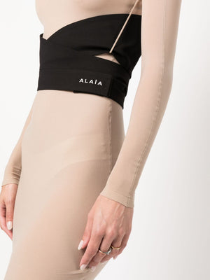 ALAIA Taupe Second Skin Knit Maxi Dress for Women - FW23