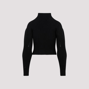ALAIA Black High Neck Knit Sweater for Women - FW23