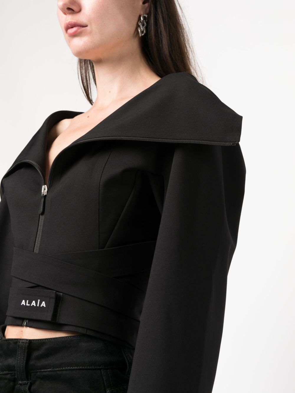 Áo khoác zip đắp cổ Maxi đen cho FW23