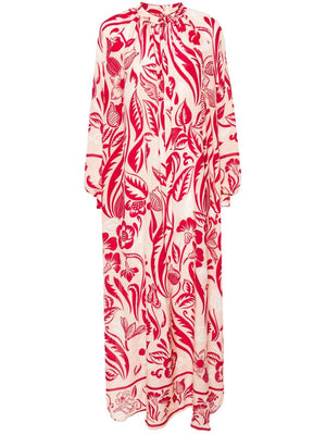 Floral Printed Long Dress with Detachable Scarf and Band Collar