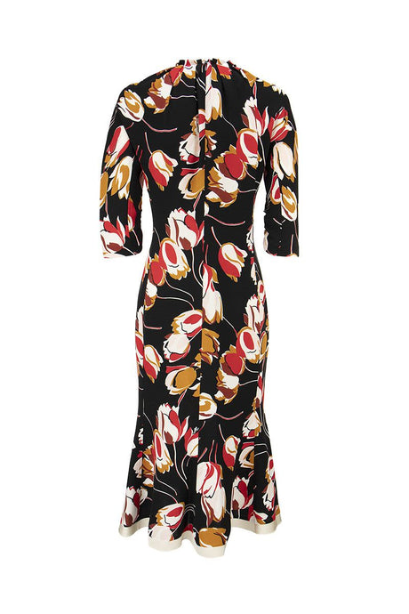 MARNI Floral Pattern Half-Sleeve Dress with Round Neckline for Women