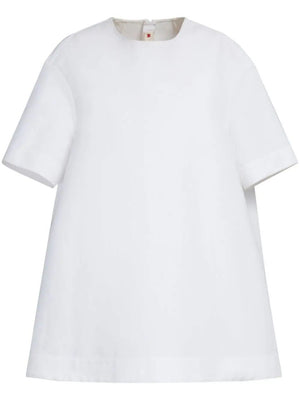 MARNI White Cotton Mini Dress with Short Sleeves and Back Zipper