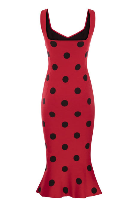 MARNI Fitted Midi Dress in Red with All-Over Polka Dot Motif