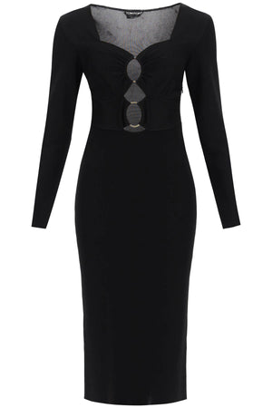 优雅黑色中长裙，金属镂空细节