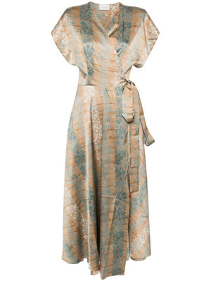 PIERRE LOUIS MASCIA Floral Print Silk V-Neck Long Dress for Women