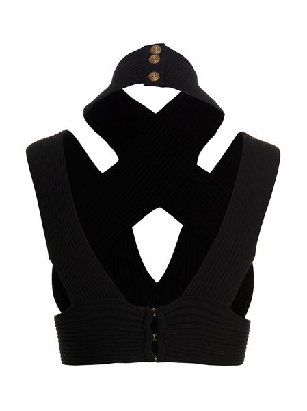 BALMAIN Black Geometric Halterneck Knit Top for Women - SS23 Collection