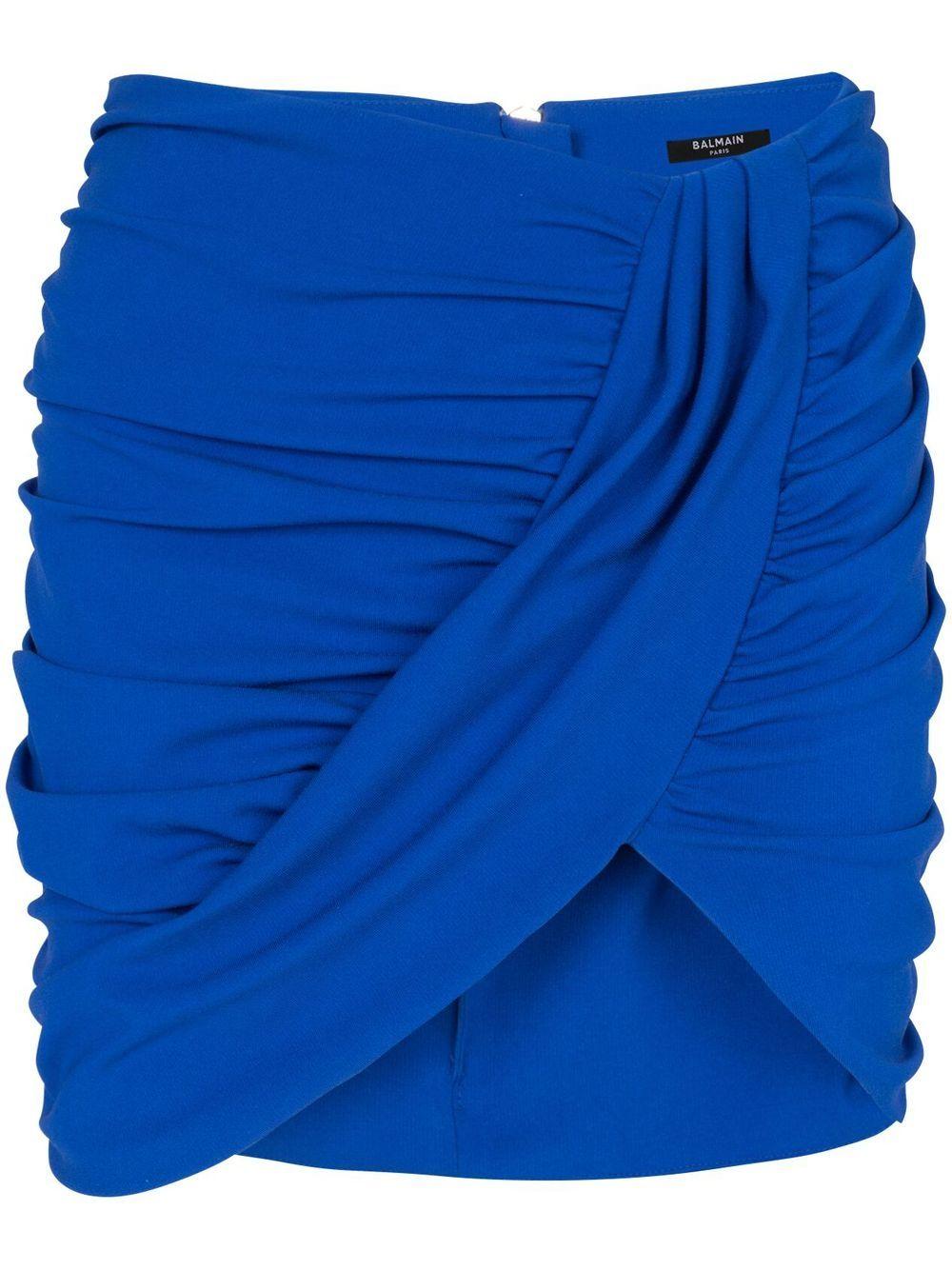 BALMAIN Navy Draped Elasticated Skirt for Women - SS23 Collection