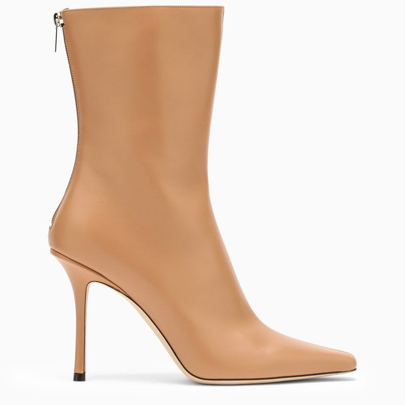 JIMMY CHOO Biscuit-Coloured Pointed Toe Ankle Boots with High Stiletto Heel