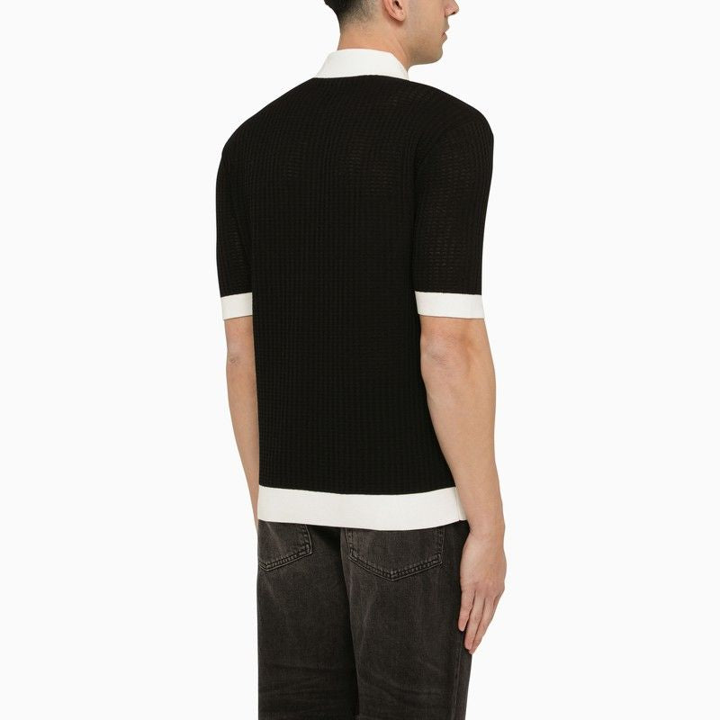 AMIRI Black and White Cotton Short-Sleeved Polo Shirt for Men